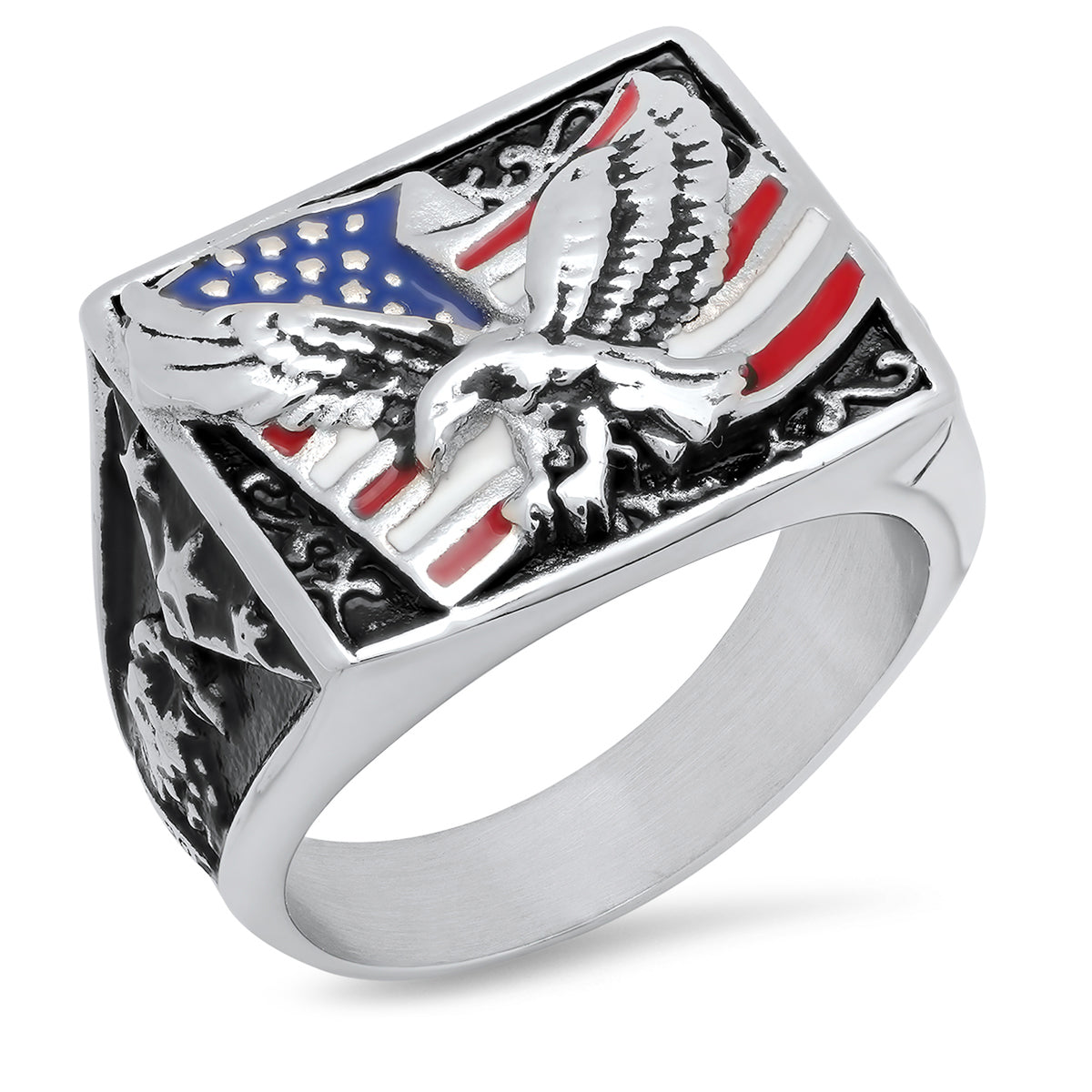 Stainless Steel Mens Black -Tone American Eagle Fashion Ring Size 12