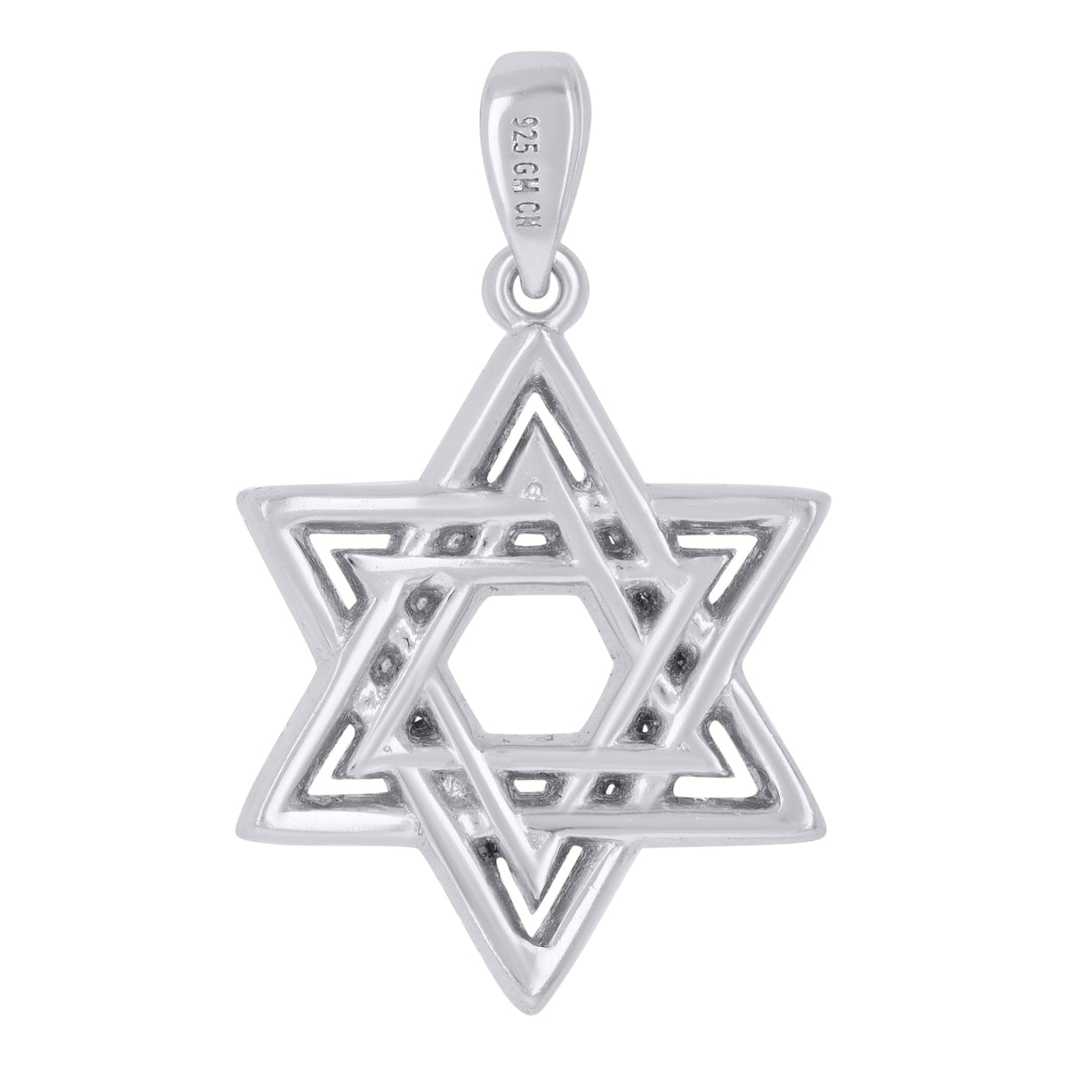 925 Sterling Silver Mens Cubic-Zirconia Star Of David Symbol Religious Charm Pendant