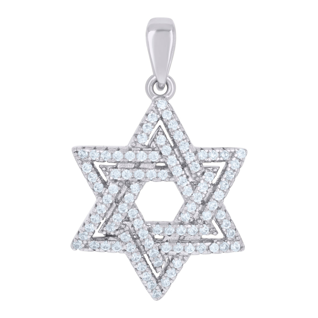 925 Sterling Silver Mens Cubic-Zirconia Star Of David Symbol Religious Charm Pendant