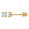 14K 3mm Square Basket Cubic Zirconia Stud With Screwback