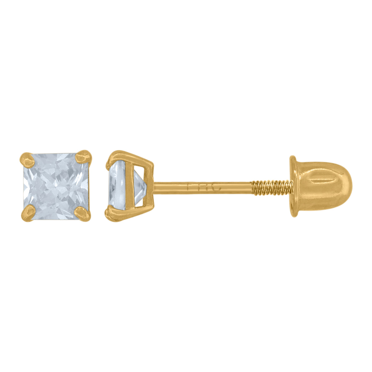 14K 3mm Square Basket Cubic Zirconia Stud With Screwback