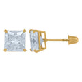 14K 6mm Square Basket Cubic Zirconia Stud With Screwback