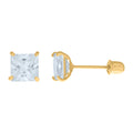 14K 5mm Square Basket Cubic Zirconia Stud With Screwback