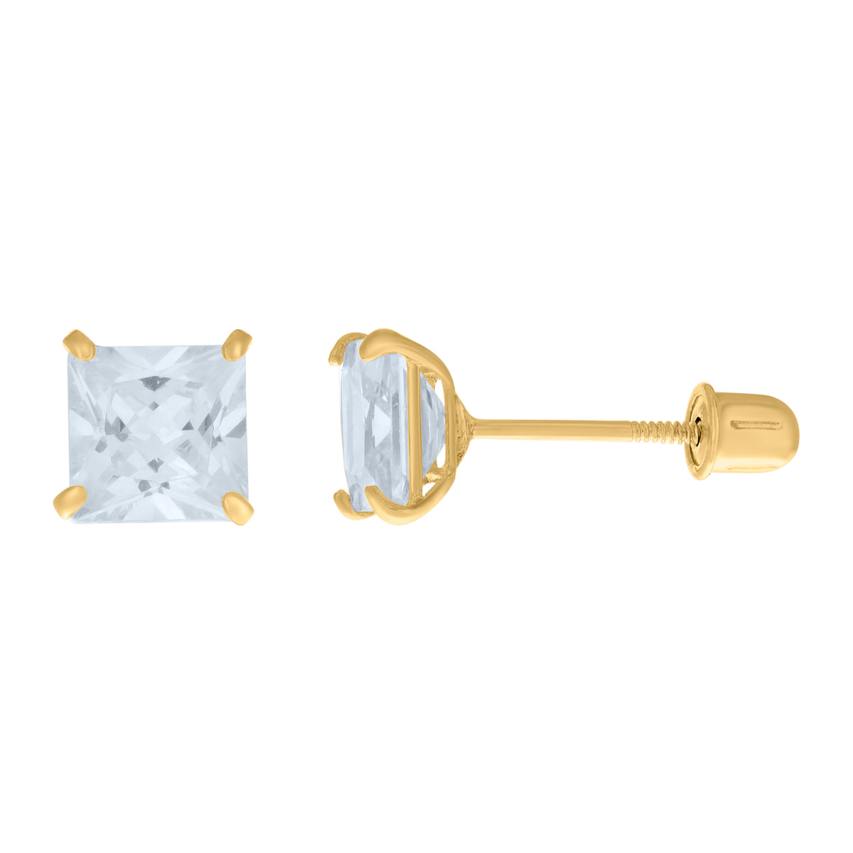 14K 5mm Square Basket Cubic Zirconia Stud With Screwback