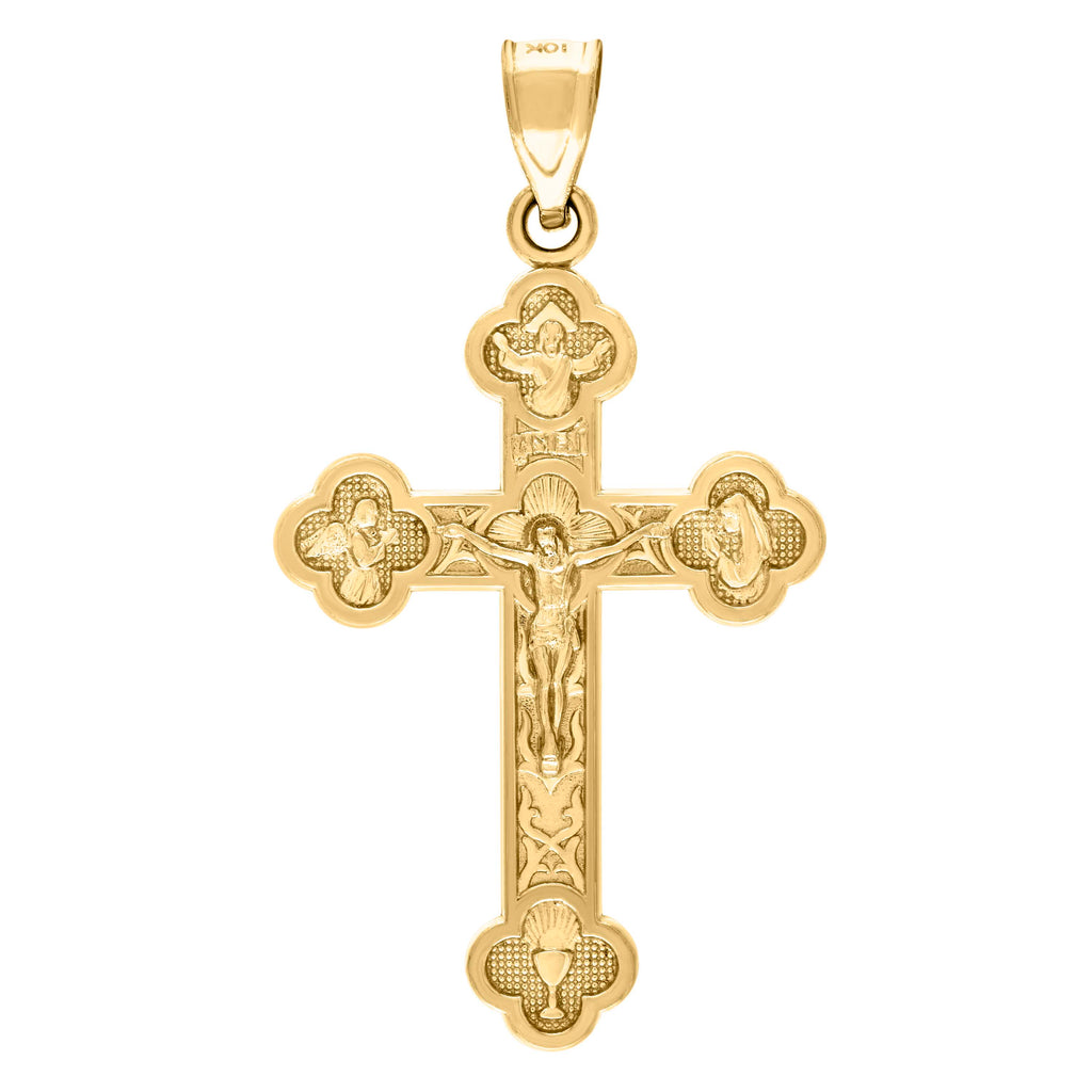 10K Yellow Gold Mens Crucifix Cross Religious Charm Pendant