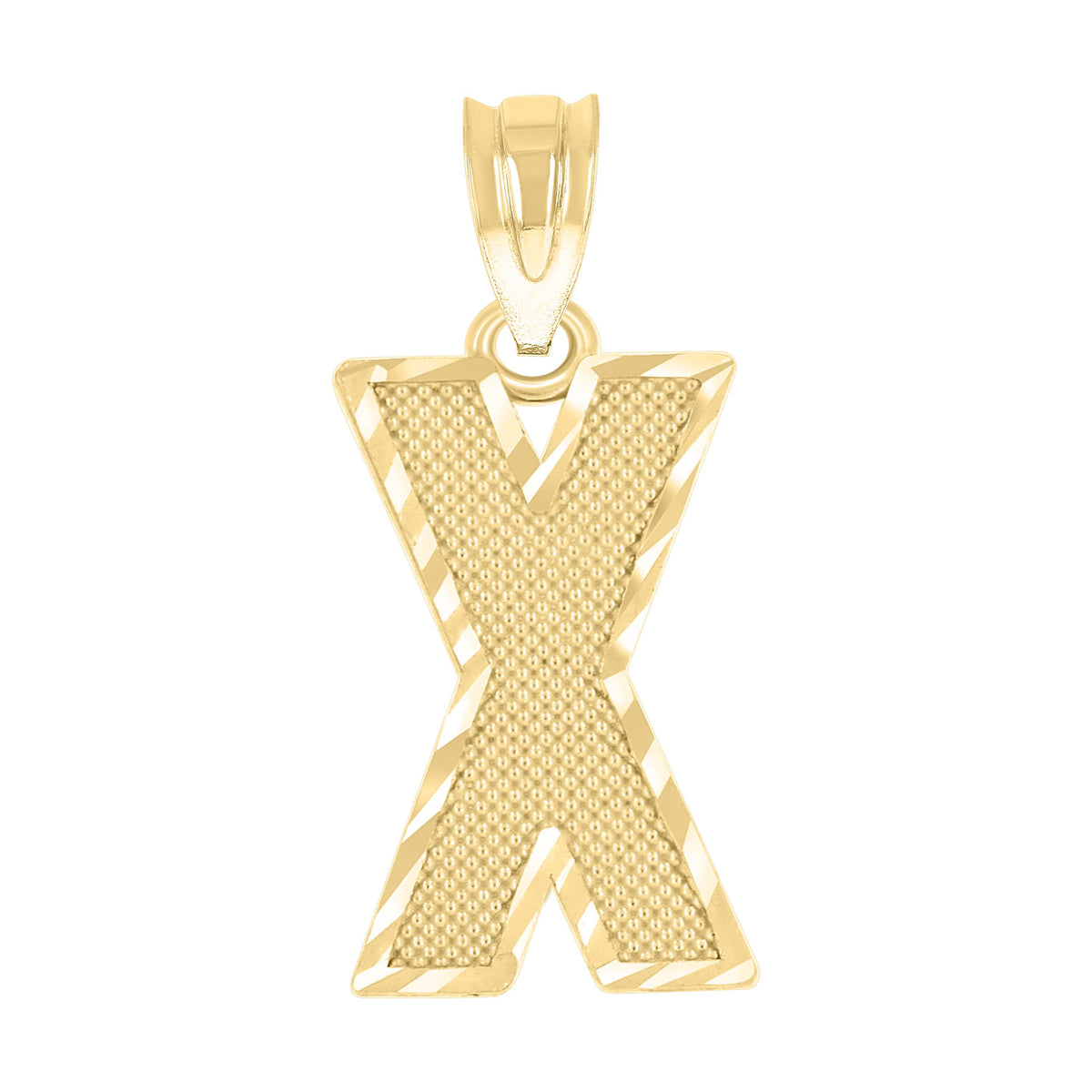 10K Yellow Gold Unisex Textured Initial Letter X Charm Pendant