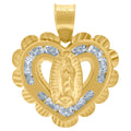 10K Two-Tone Gold Unisex Cubic-Zirconia Textured Lady Of Guadalupe Religious Heart Charm Pendant