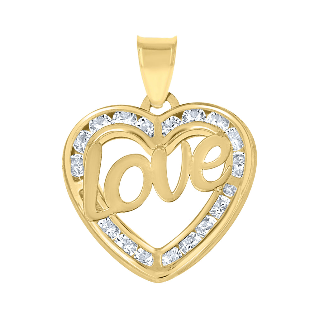 10K Yellow Gold Womens Cubic-Zirconia Polished Finish Love Heart Charm Pendant