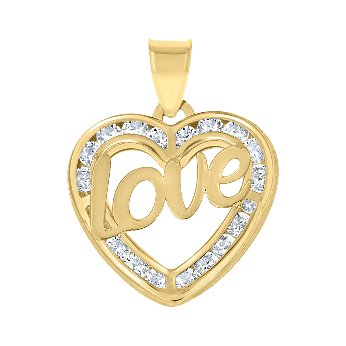 10K Yellow Gold Womens Cubic-Zirconia Polished Finish Love Heart Charm Pendant
