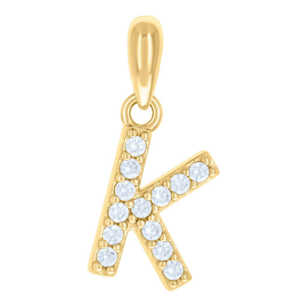 925 Sterling Silver Unisex Cubic-Zirconia Initial Alphabet K Charm Pendant