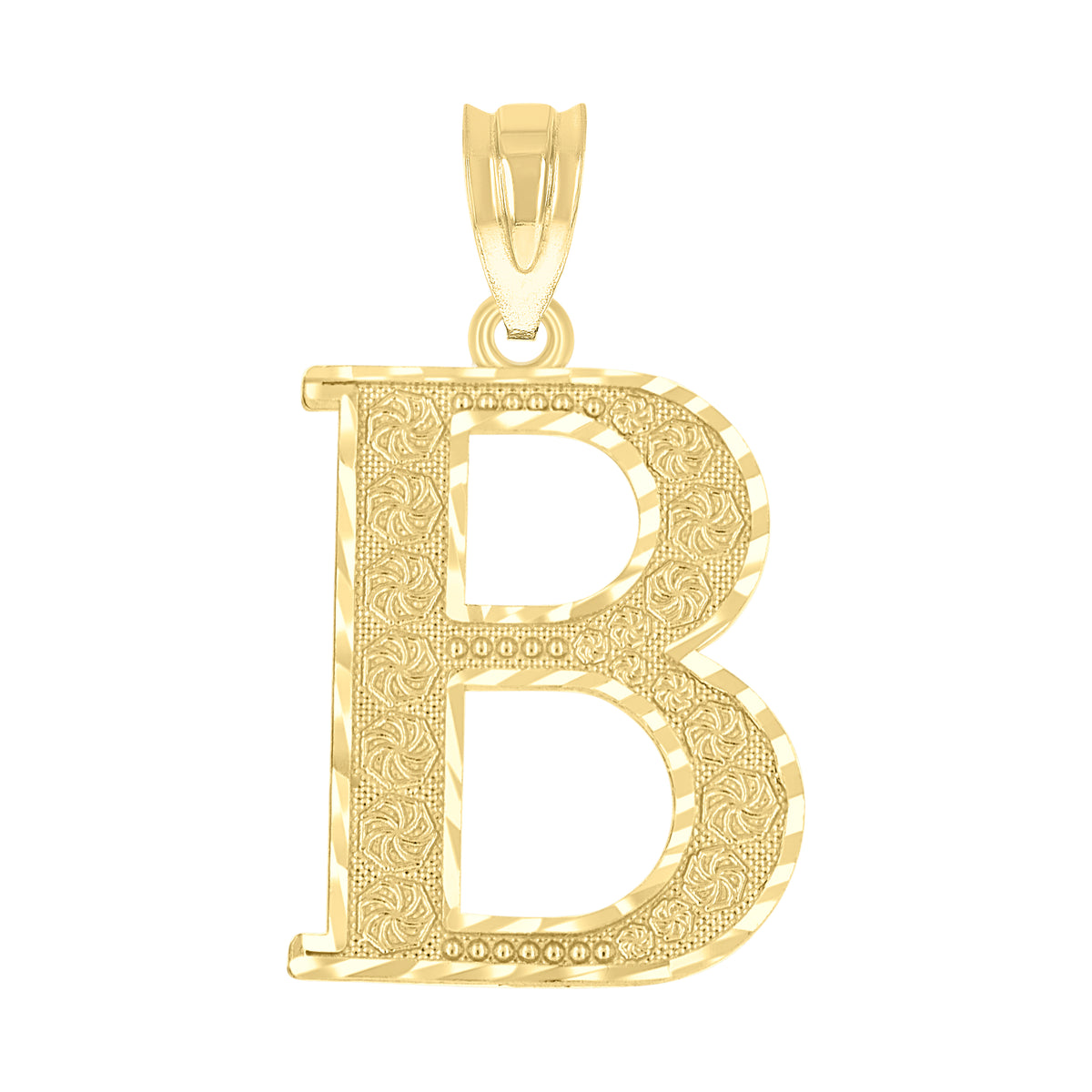 10K Yellow Gold Unisex Diamond-Cut Initial Letter B Charm Pendant