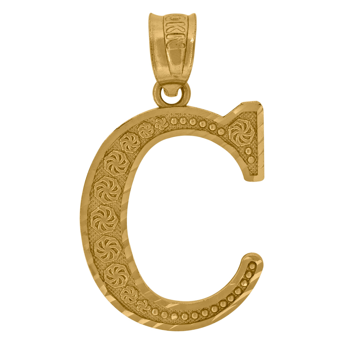 10K Yellow Gold Unisex Diamond-Cut Initial Letter C Charm Pendant