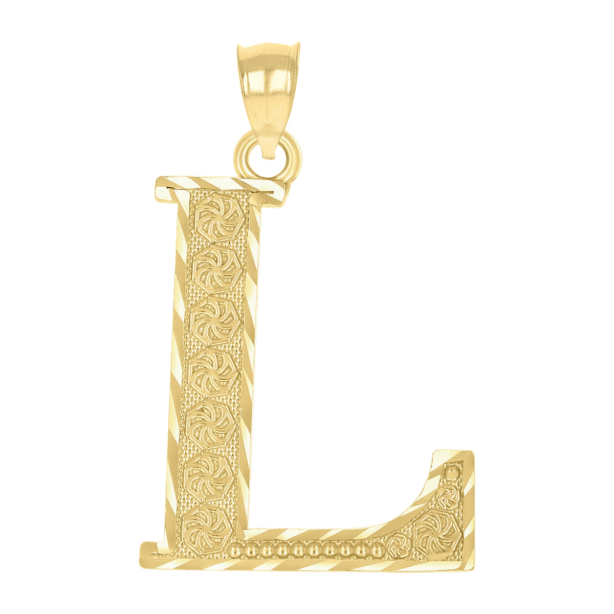 10K Yellow Gold Unisex Diamond-Cut Initial Letter L Charm Pendant