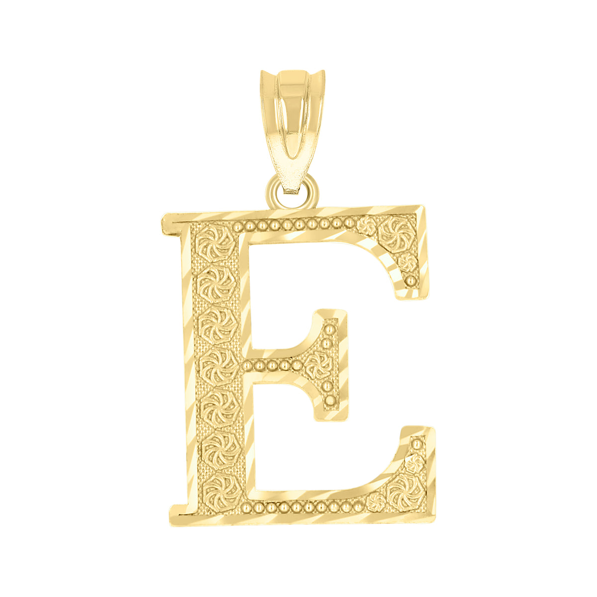 10K Yellow Gold Unisex Diamond-Cut Initial Letter E Charm Pendant