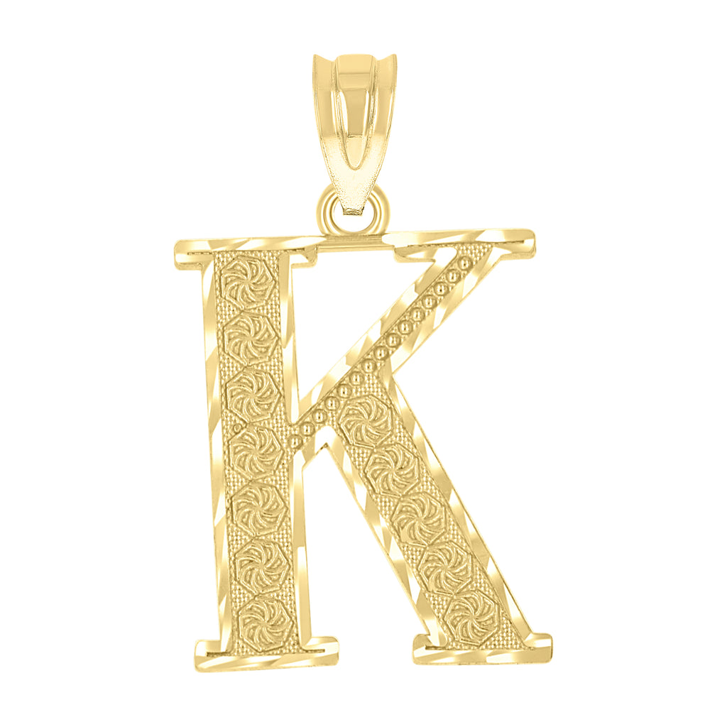 10K Yellow Gold Unisex Diamond-Cut Initial Letter K Charm Pendant