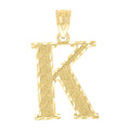 10K Yellow Gold Unisex Diamond-Cut Initial Letter K Charm Pendant