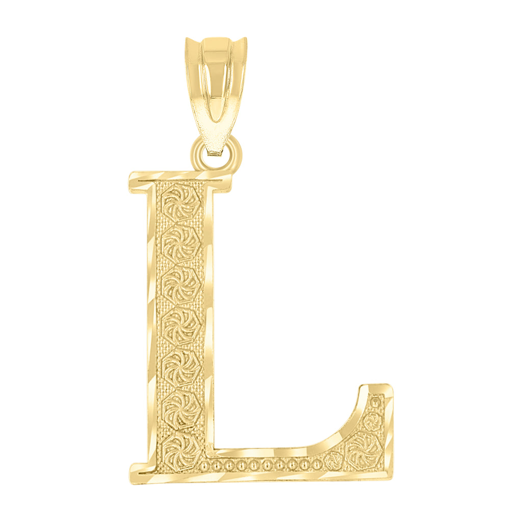 10K Yellow Gold Unisex Diamond-Cut Letter L Initial Charm Pendant