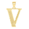 10K Yellow Gold Unisex Diamond-Cut Initial Letter V Charm Pendant