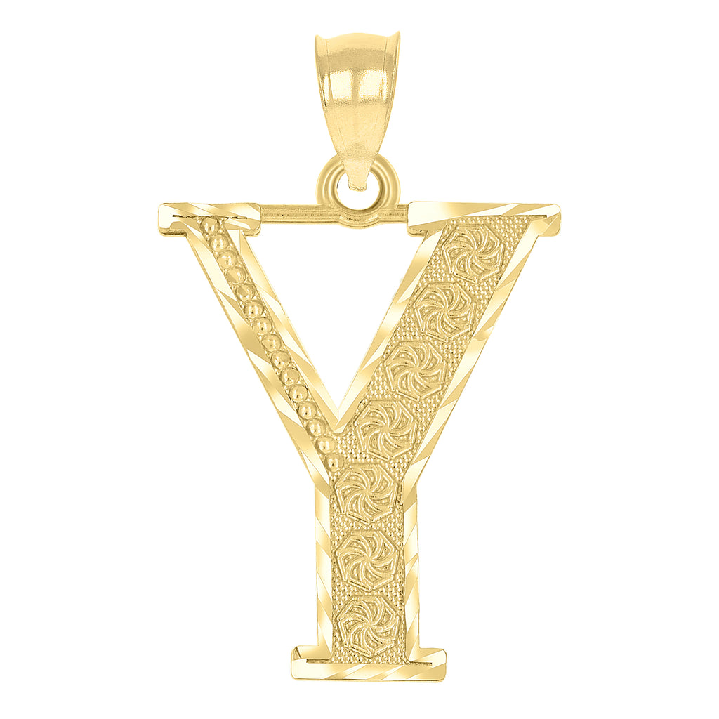 10K Yellow Gold Unisex Diamond-Cut Initial Letter Y Charm Pendant