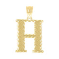 10K Yellow Gold Unisex Diamond-Cut Initial Letter H Charm Pendant