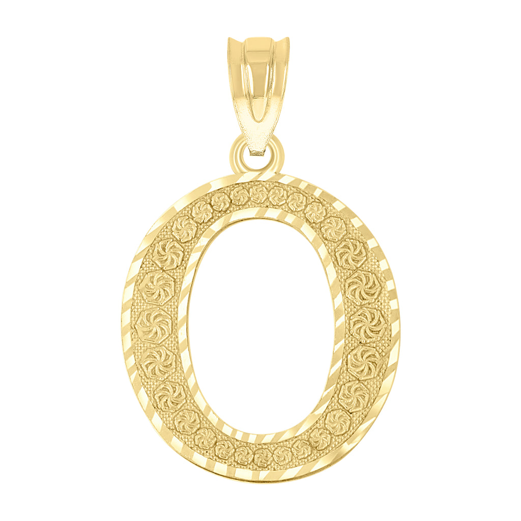 10K Yellow Gold Unisex Diamond-Cut Initial Letter O Charm Pendant