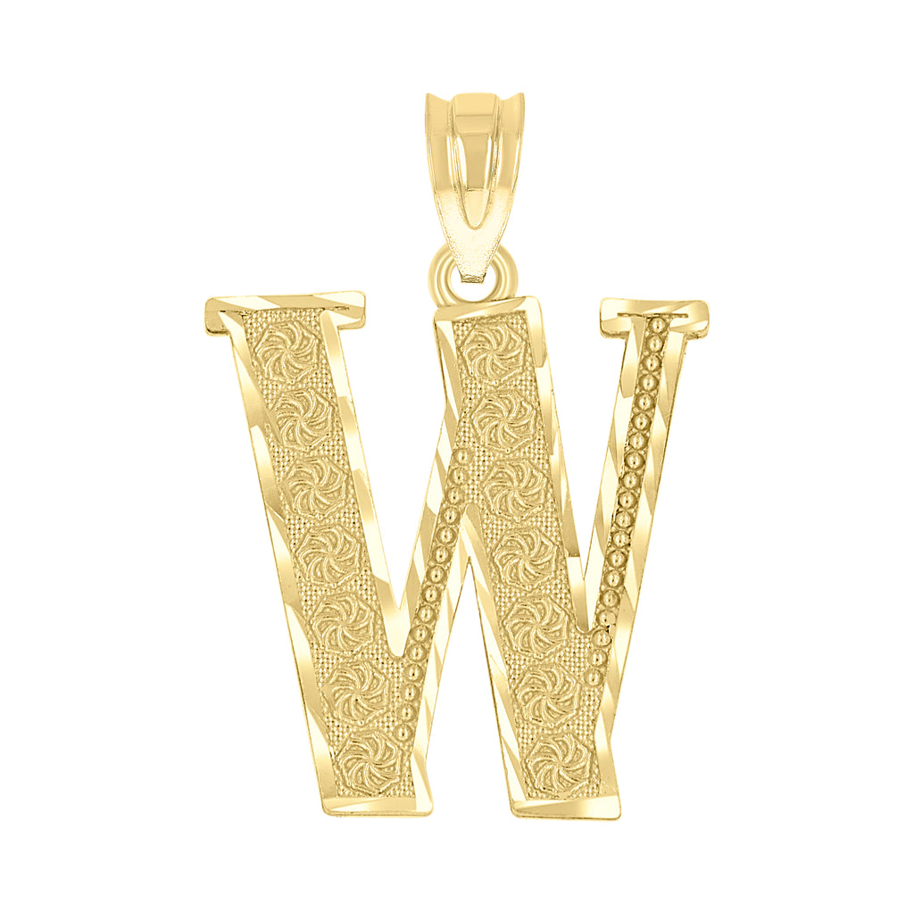 10K Yellow Gold Unisex Diamond-Cut Initial Letter W Charm Pendant