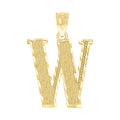 10K Yellow Gold Unisex Diamond-Cut Initial Letter W Charm Pendant