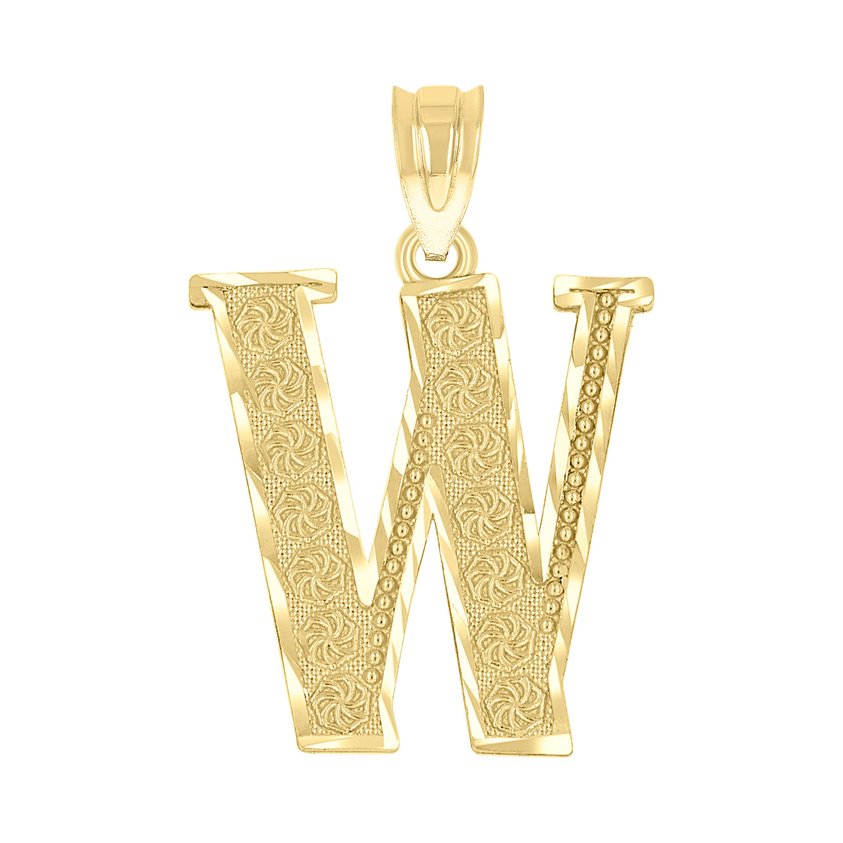 10K Yellow Gold Unisex Diamond-Cut Initial Letter W Charm Pendant
