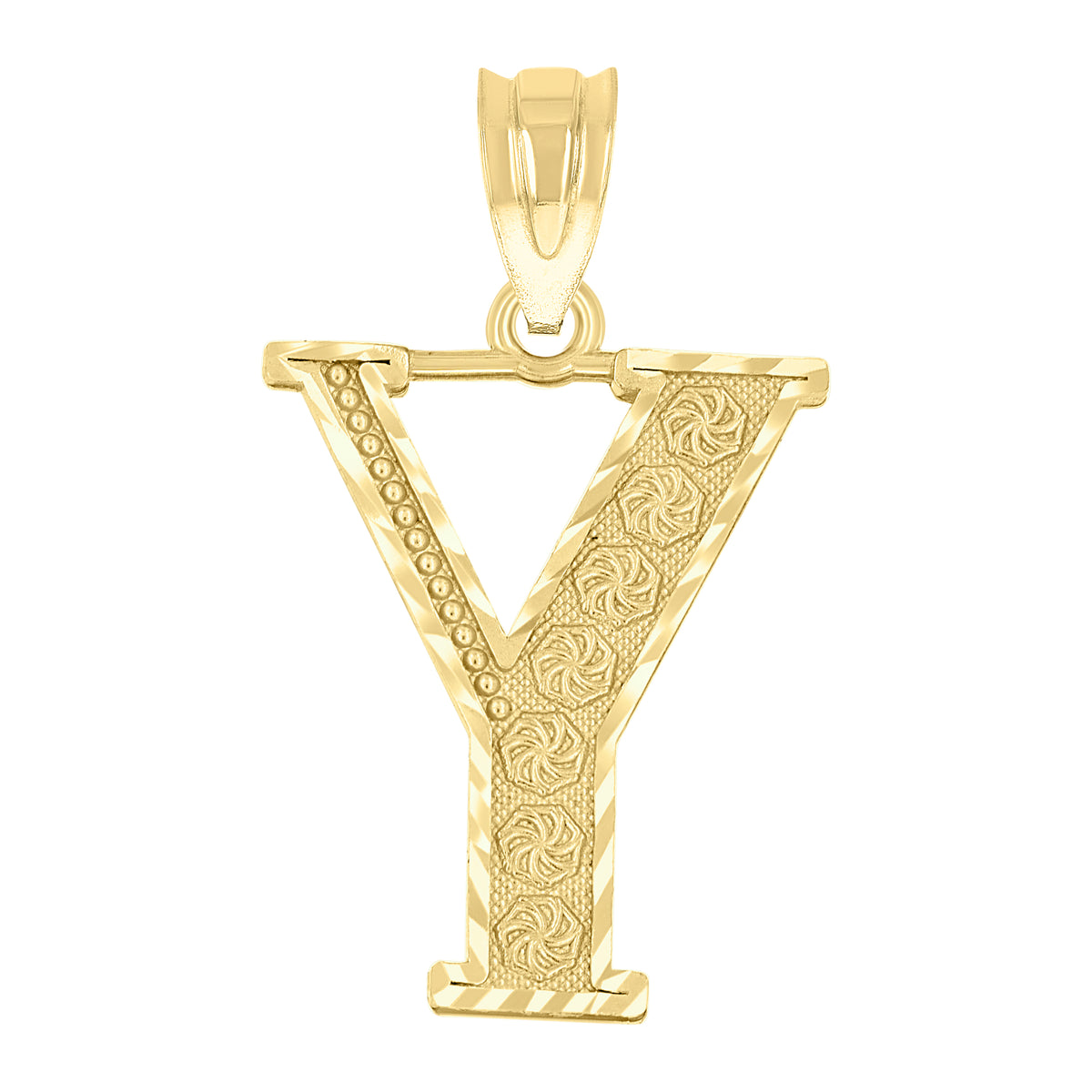 10K Yellow Gold Unisex Diamond-Cut Initial Letter Y Charm Pendant