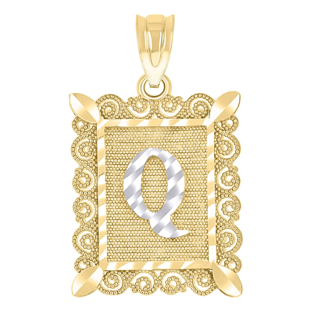 10K Two-tone Gold Unisex Initial Alphabet Q Charm Pendant