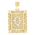 10K Two-tone Gold Unisex Initial Alphabet Q Charm Pendant