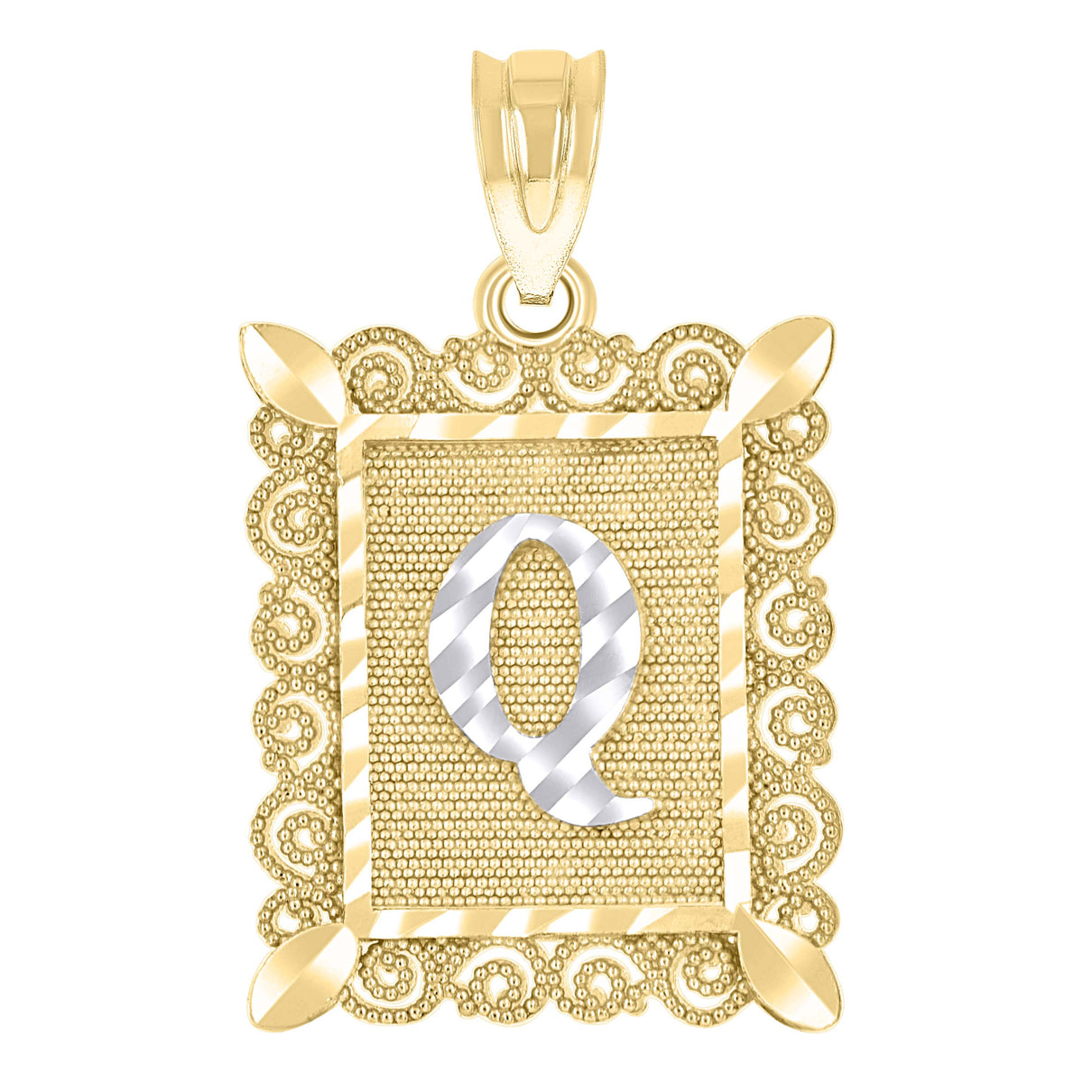 10K Two-tone Gold Unisex Initial Alphabet Q Charm Pendant