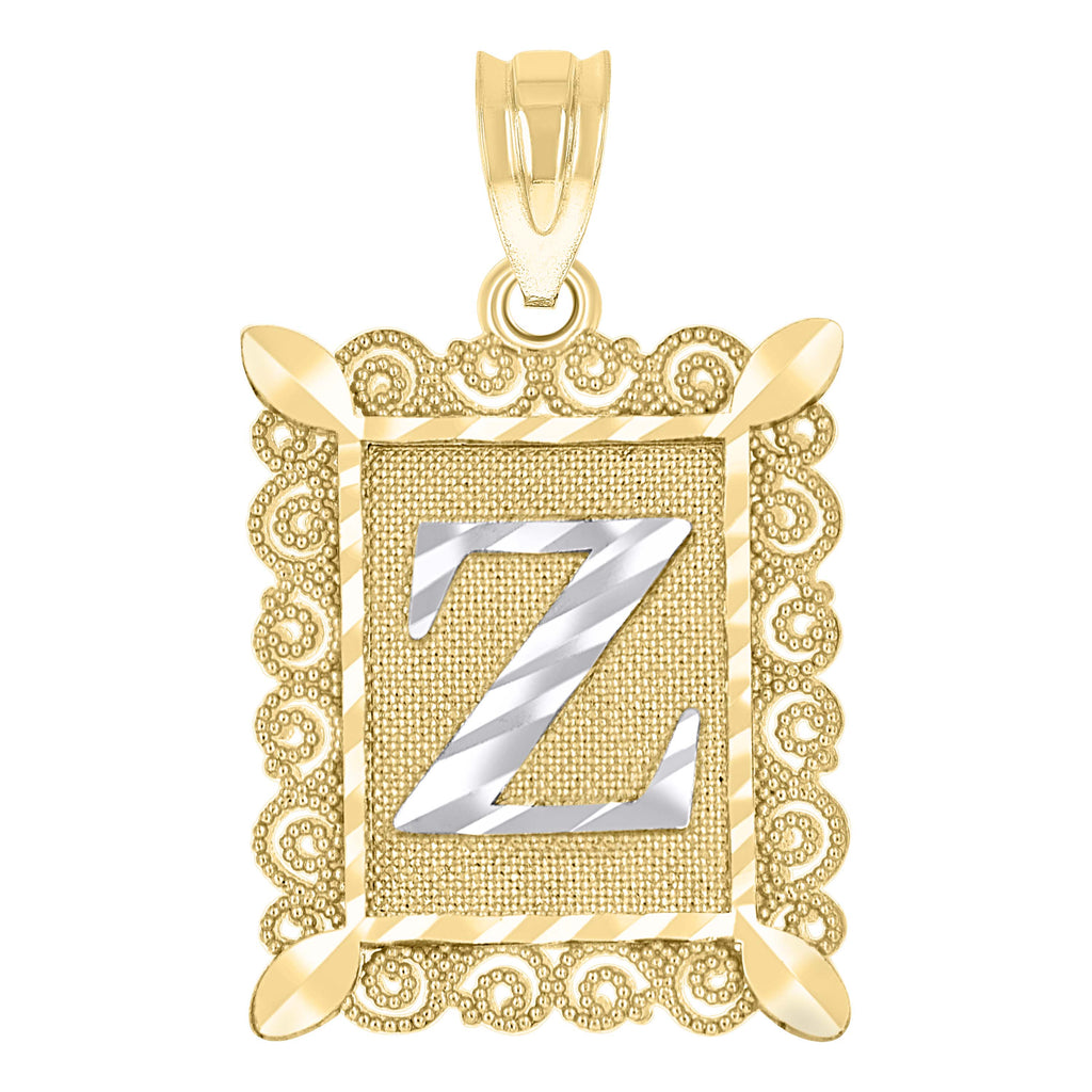 10K Two-tone Gold Unisex Initial Alphabet Z Charm Pendant
