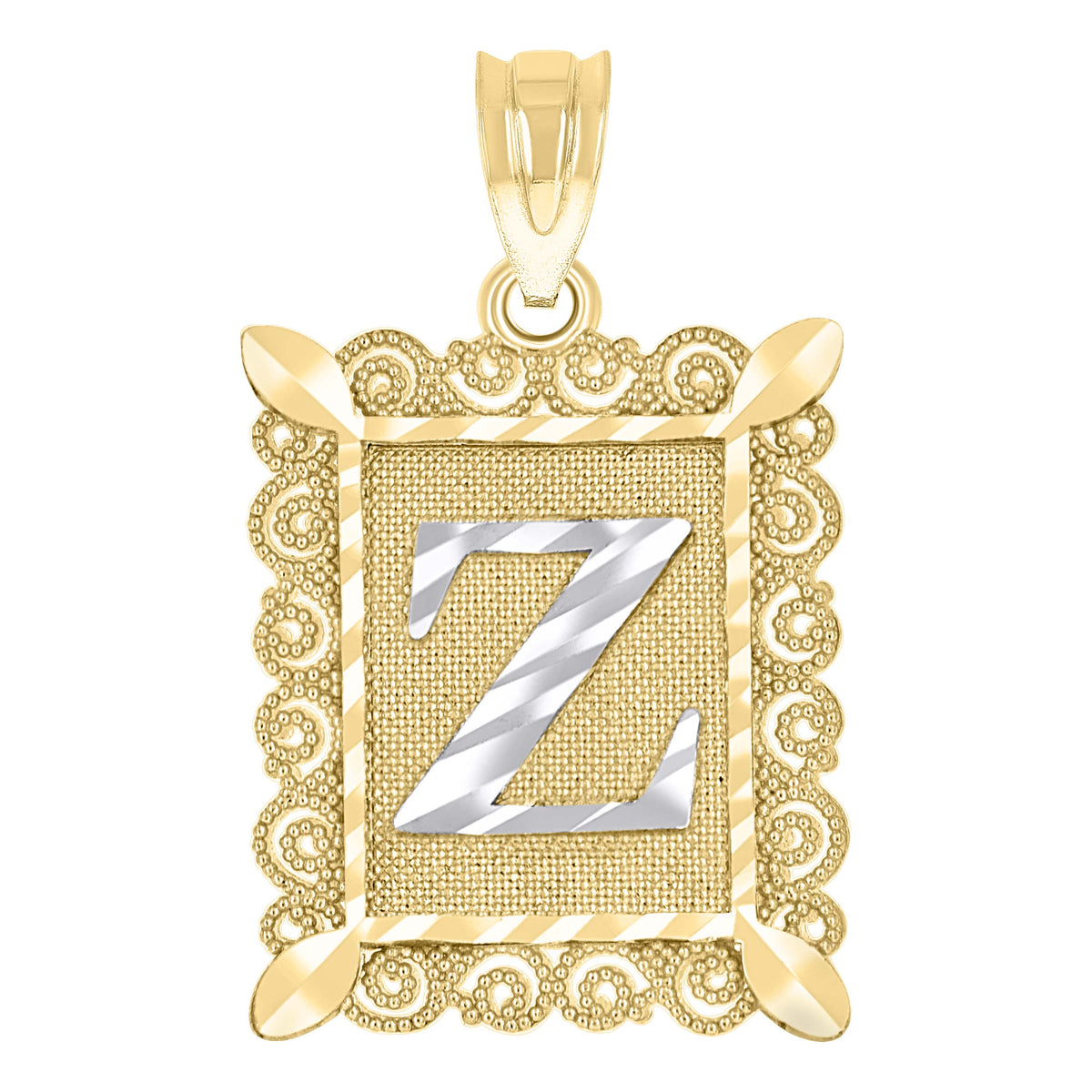 10K Two-tone Gold Unisex Initial Alphabet Z Charm Pendant