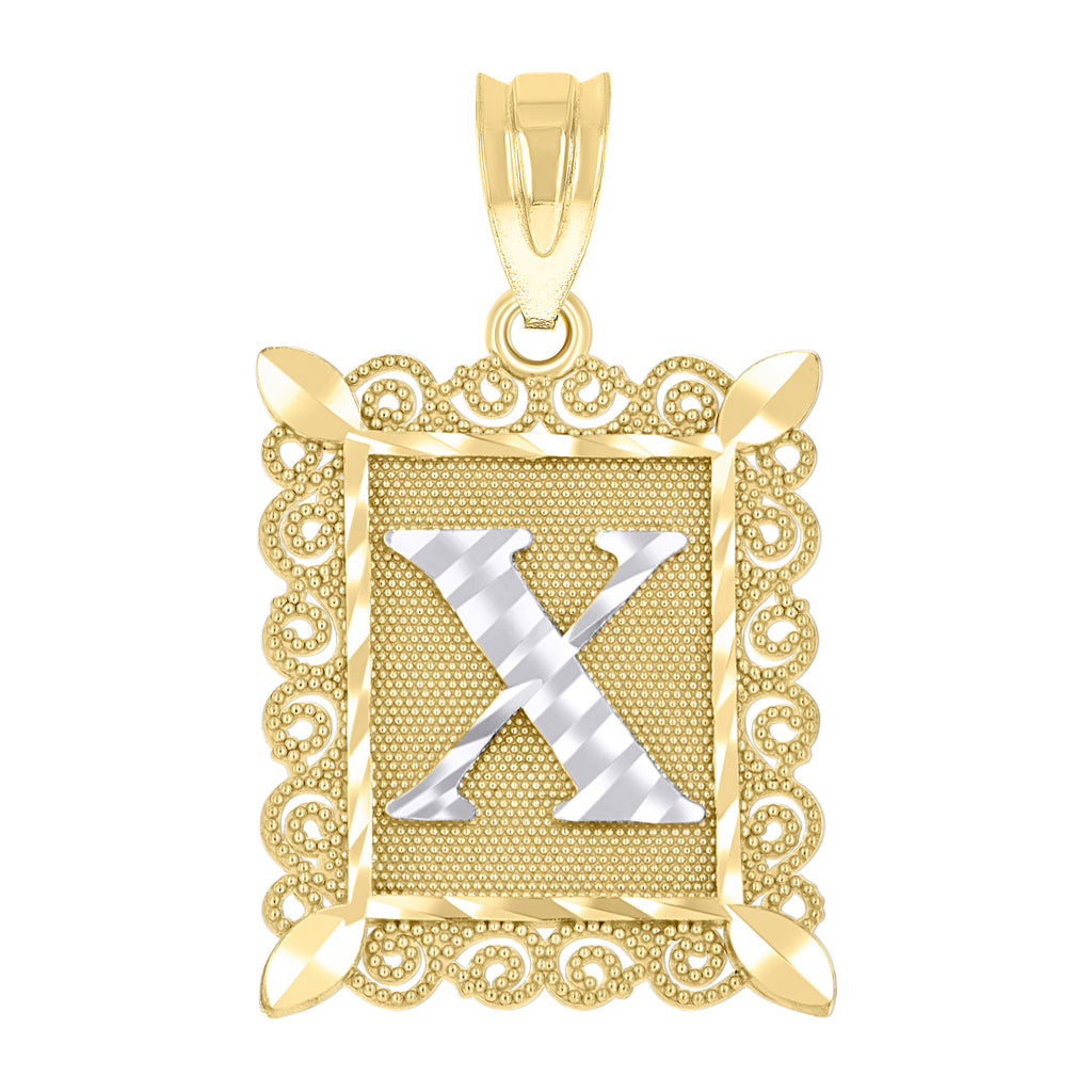 10K Two-Tone Gold Unisex Diamond-Cut Initial X Charm Pendant