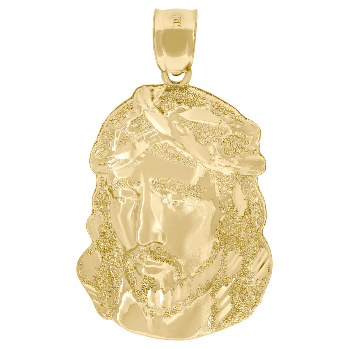 10K Yellow Gold Textured Jesus Face Religious Charm Pendant