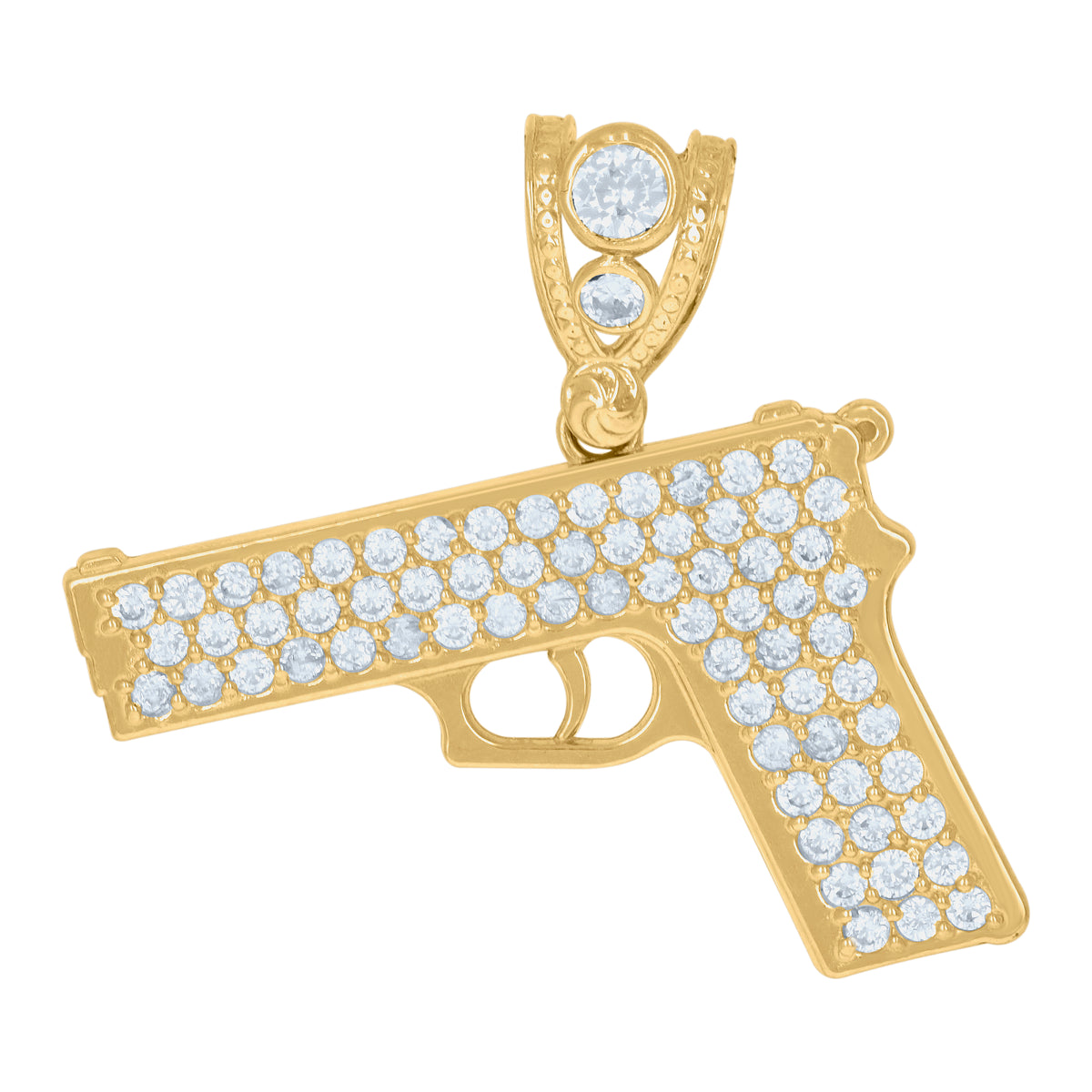 10K Yellow Gold Mens Cubic-Zirconia Gun Charm Pendant