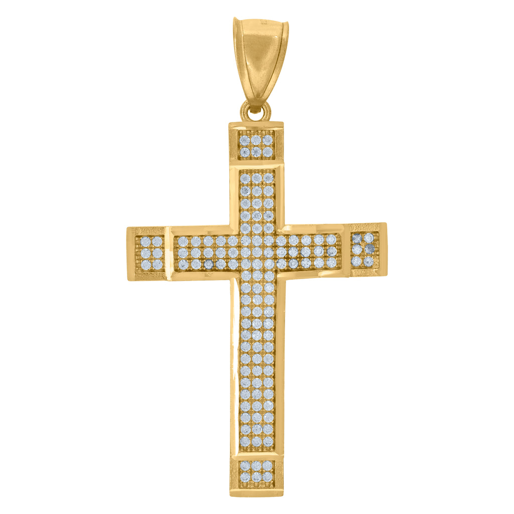 10K Yellow Gold Unisex Cubic-Zirconia Cross Polished Finish Religious Charm Pendant