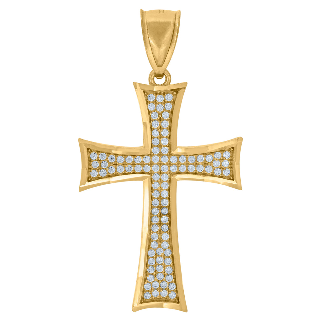 10K Yellow Gold Unisex Cubic Zirconia Diamond-Cut Cross Religious Charm Pendant