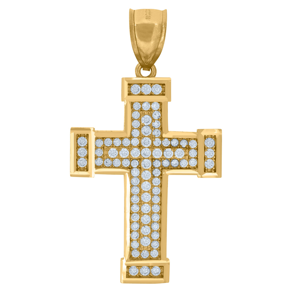 10K Yellow Gold Unisex Cubic Zirconia Cross Religious Charm Pendant