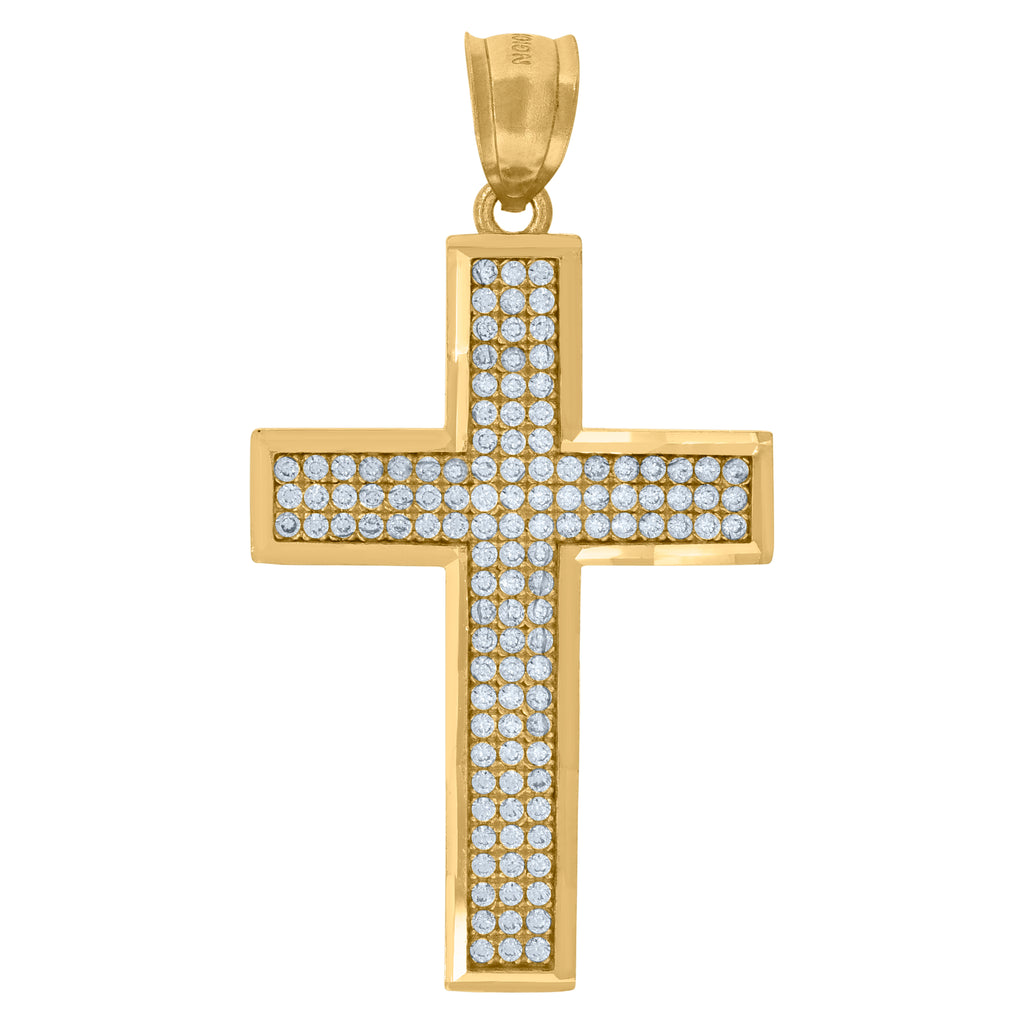 10K Yellow Gold Unisex Cubic-Zirconia Cross Polished Finish Latin Religious Charm Pendant