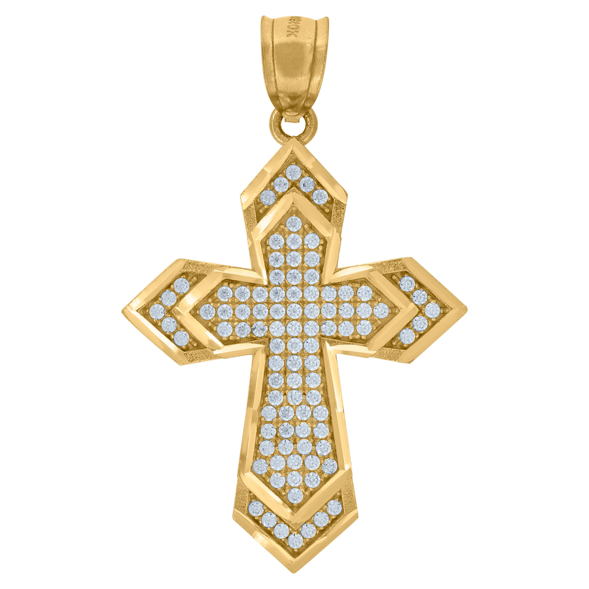 10K Yellow Gold Unisex Cubic-Zirconia Double Passion Cross Religious Charm Pendant