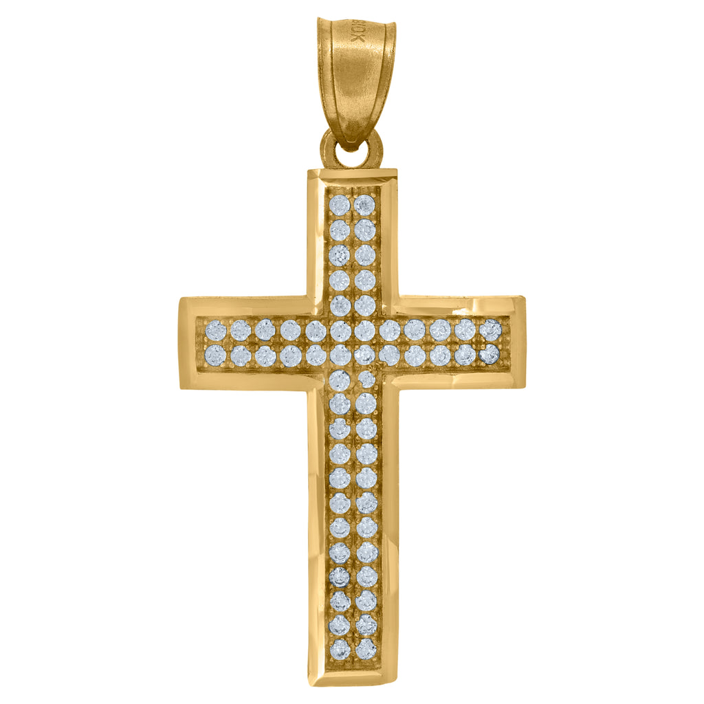 10K Yellow Gold Unisex Cubic-Zirconia Latin Cross Religious Charm Pendant