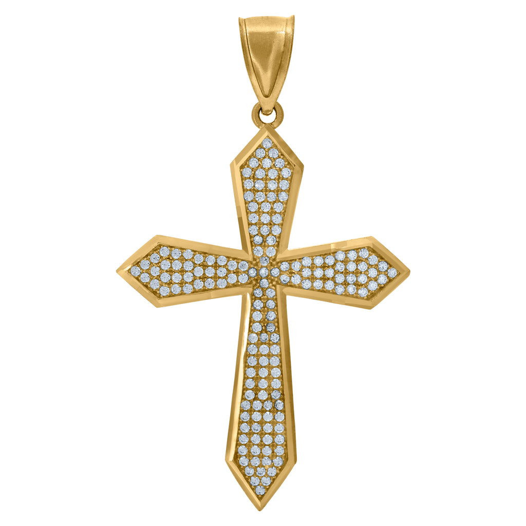 10K Yellow Gold Unisex Cubic-Zirconia Passion Cross Religious Charm Pendant