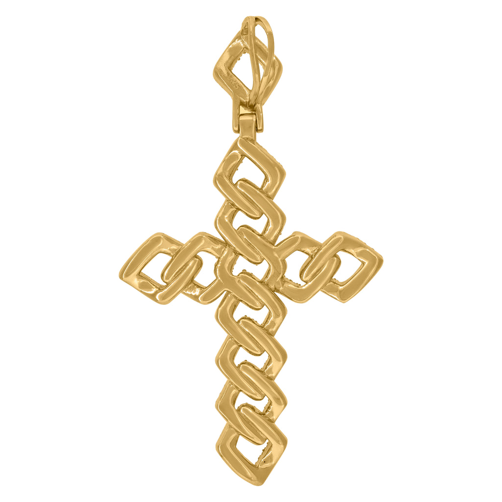 925 Sterling Silver Yellow-Tone Mens Cubic-Zirconia Cross Religious Charm Pendant