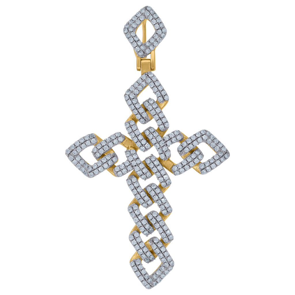 925 Sterling Silver Yellow-Tone Mens Cubic-Zirconia Cross Religious Charm Pendant