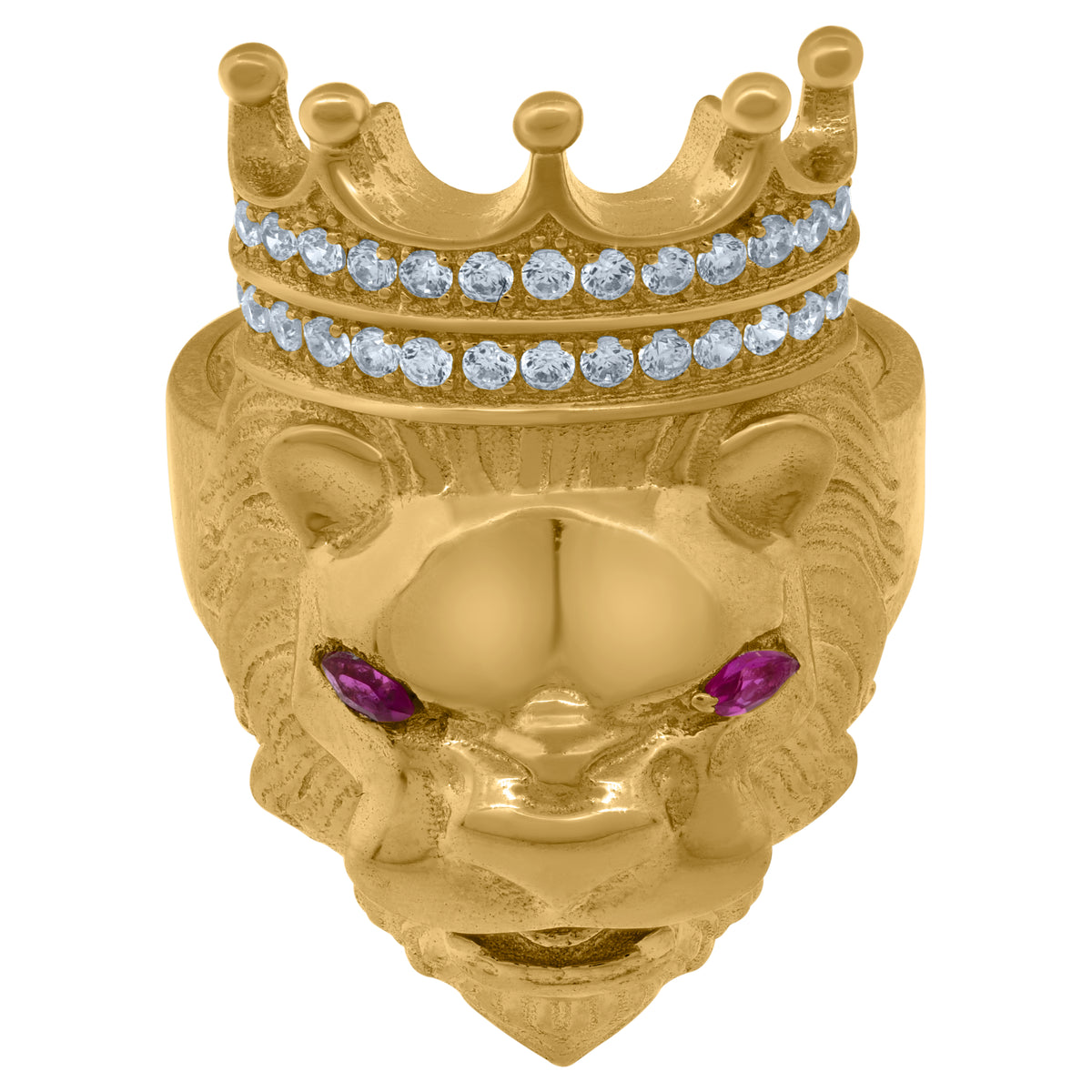 10K Yellow Gold Mens Purple White Marquise Round Cubic-Zirconia Head Leo/Lion Animal Zodiac Sign/Wildlife Ring