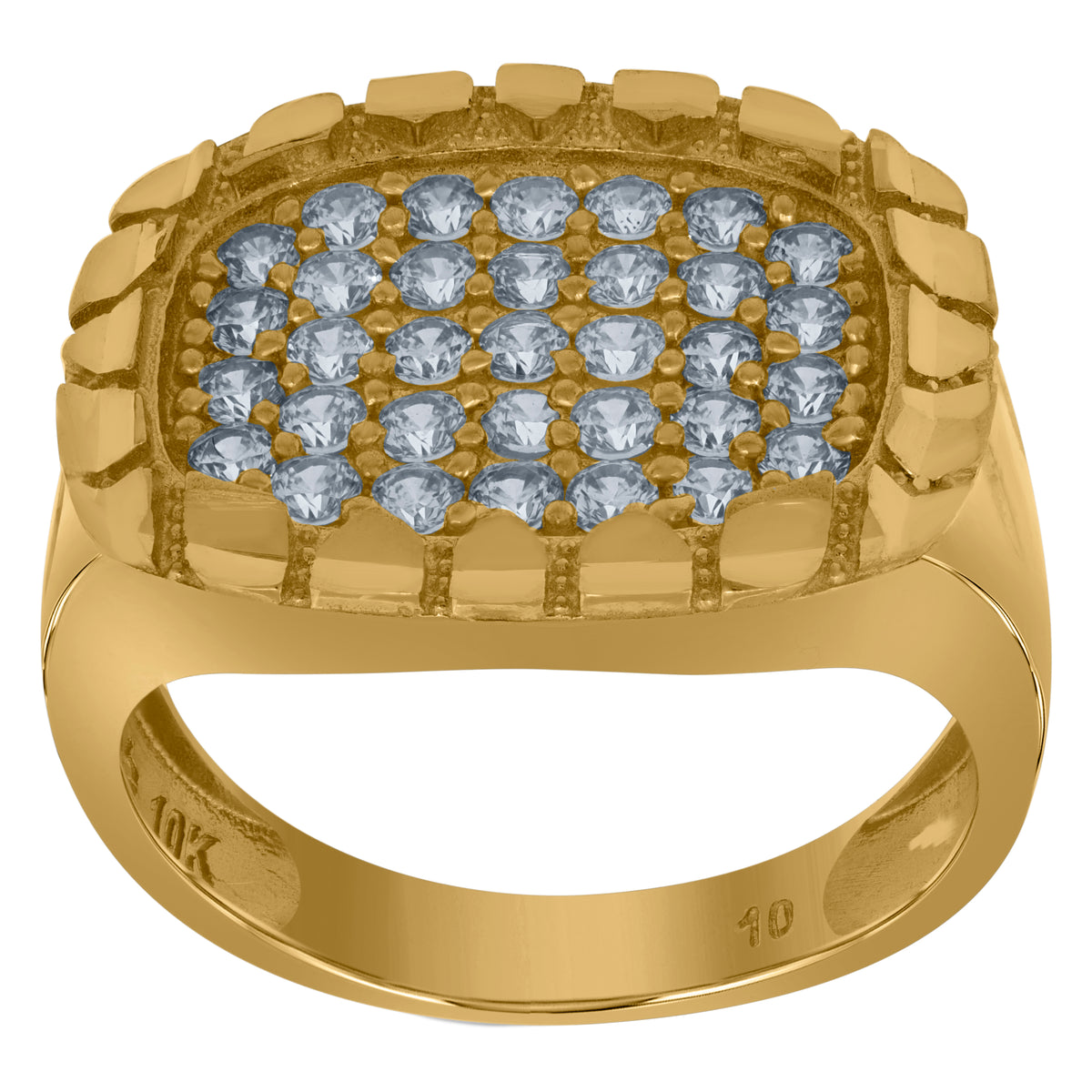 10K Yellow Gold Mens Cubic Zirconia Nugget Fashion Ring