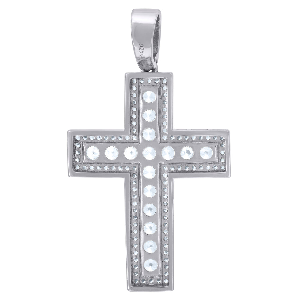 925 Sterling Silver Mens Cubic Zirconia Cross Religious Charm Pendant