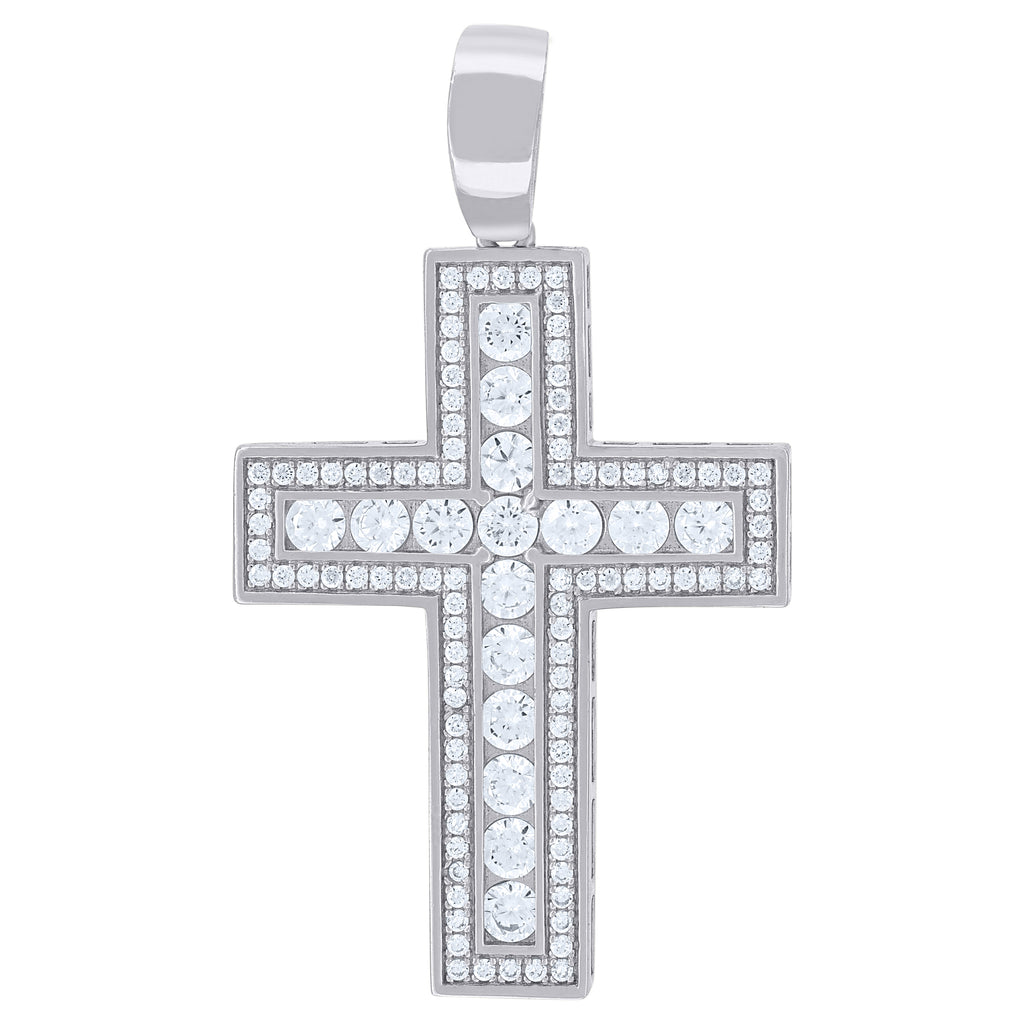 925 Sterling Silver Mens Cubic Zirconia Cross Religious Charm Pendant